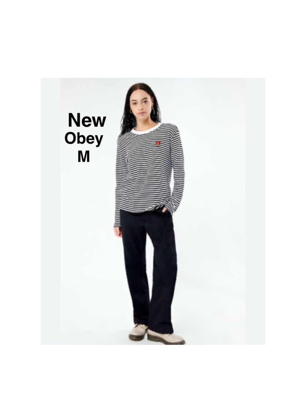 New OBEY 100% Cotton Romelia LS T-shirt black /white Size M &Tags⭐️⭐️⭐️